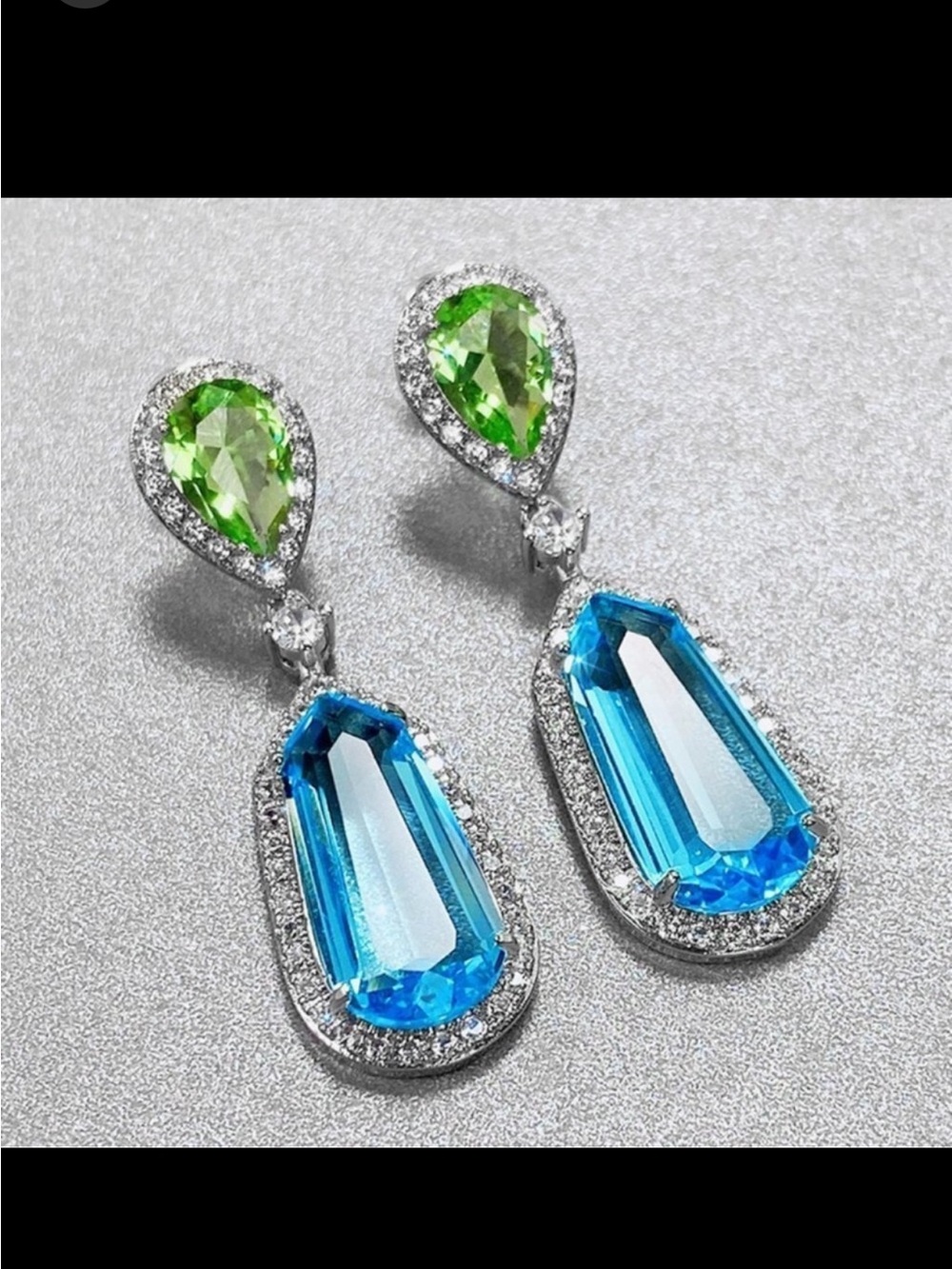 Green and Blue Teardrop Crystal Drop Earrings - Women Jewelry